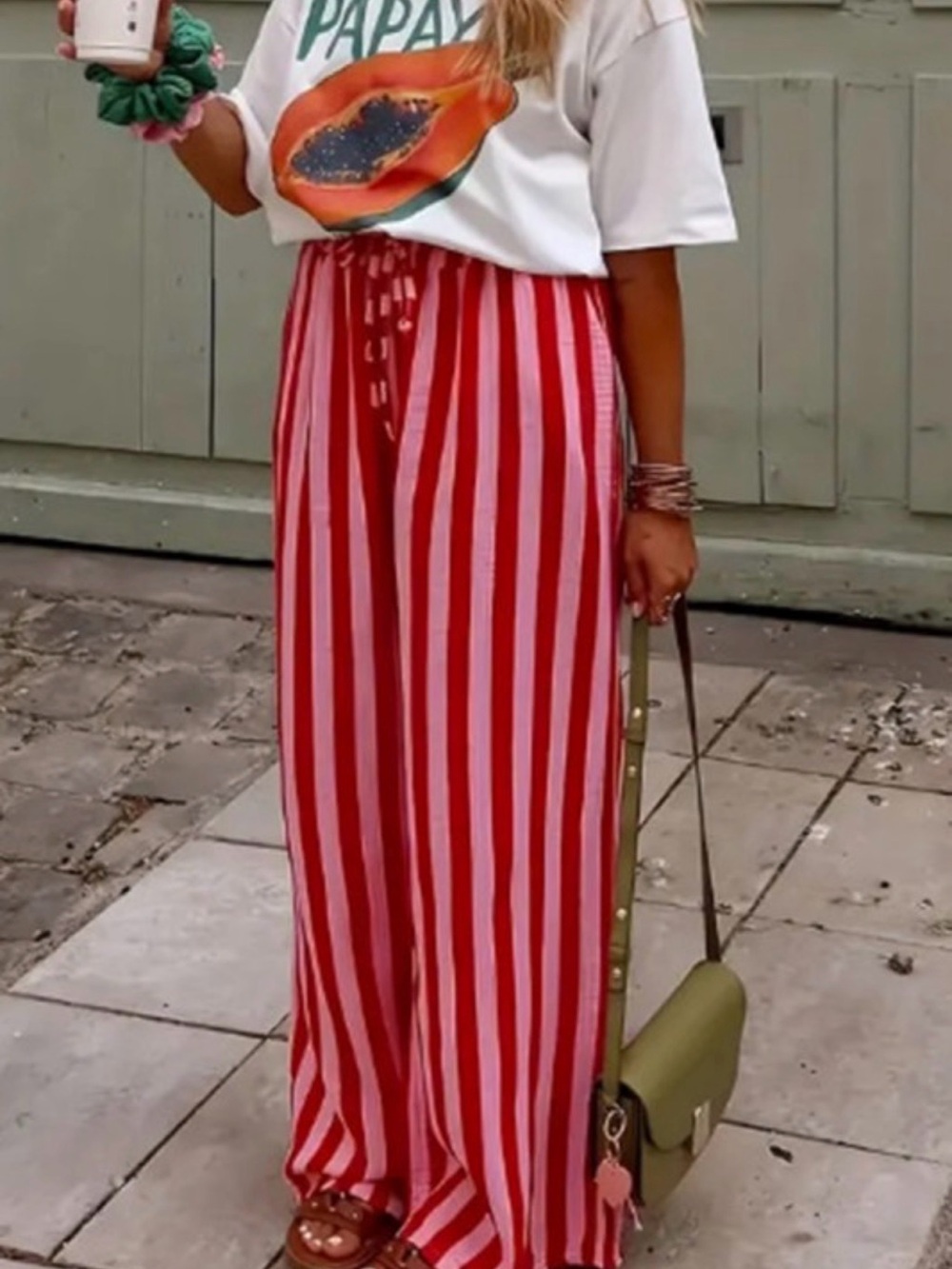 Red & White Striped Wide-Leg Skirt - Casual Summer Style